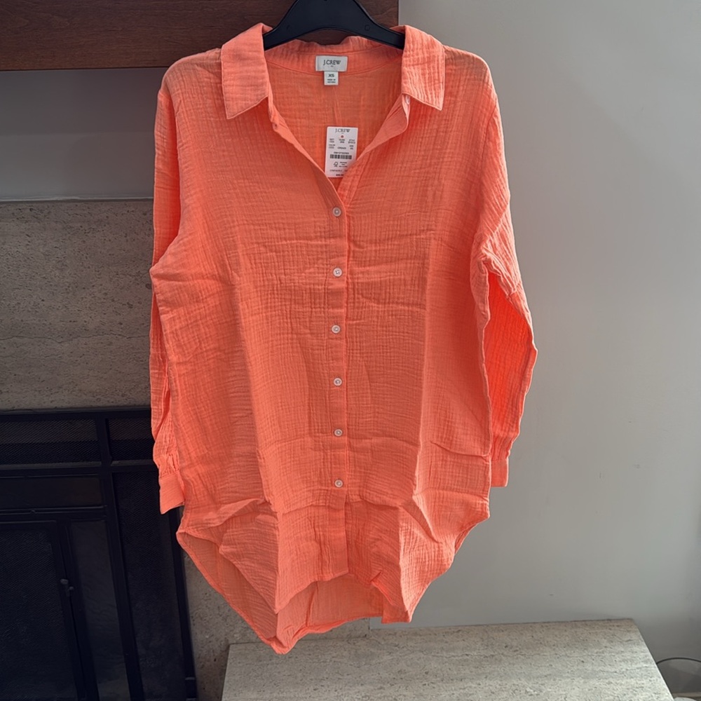 J. Crew Women’s Gauze Orange Buttondown Tunic Cover Up Shirt